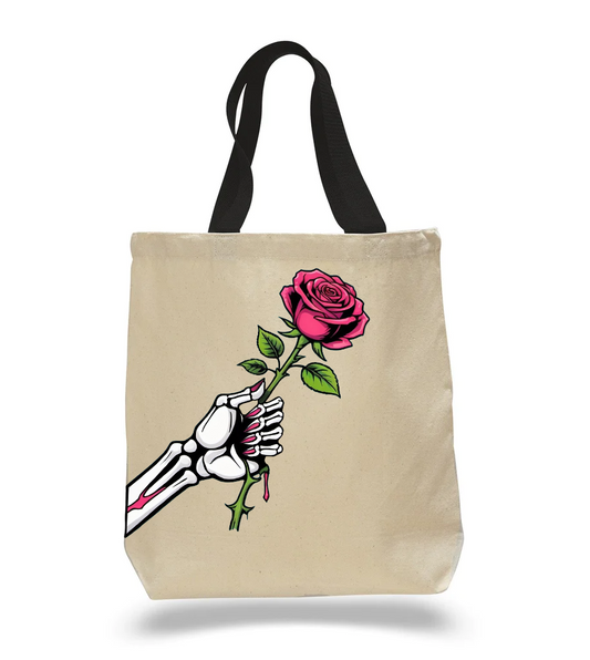 Fem-Skeleton Rose Blossom Tote Bag